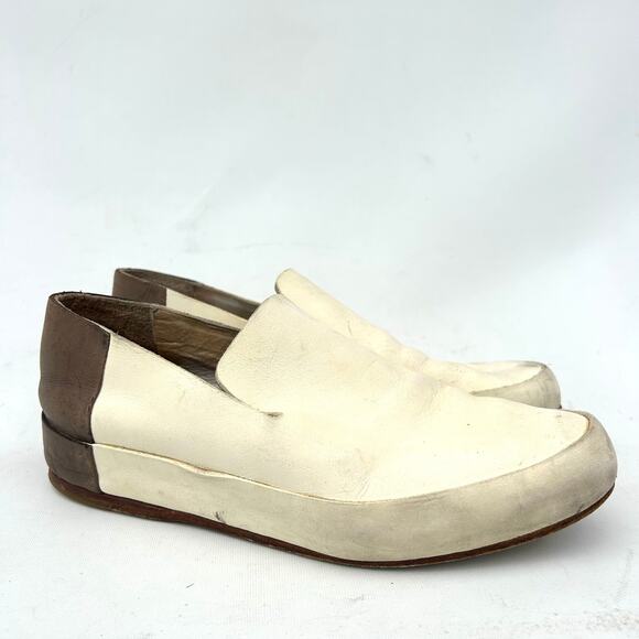 Feit Flat Slipper Loafer Slip Ons Bi Color Cream Brown Leather 37 Size 6.5 - Picture 2 of 11